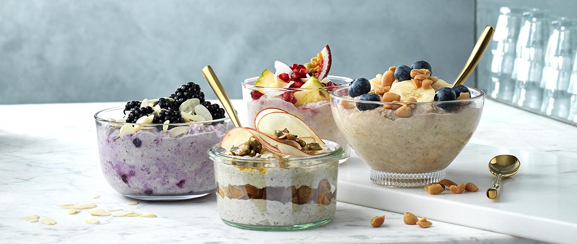 Overnight oats med fyra sorters topping
